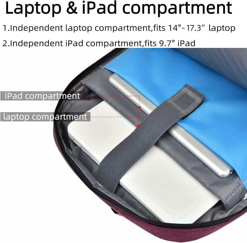 Wasserdichter Reise-Laptoprucksack mit USB-Anschluss und organisierter Aufbewahrung