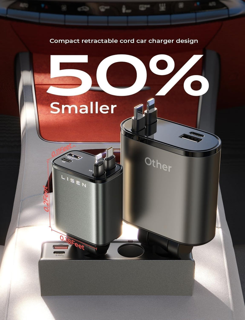 Kompakter schwarzer Auto-Ladegerät-Adapter, USB-Anschluss, 50% kleiner, Lisen Marke.