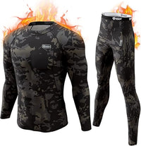Tarnmuster Thermounterwäsche Set, langarm, schwarz, Herren, atmungsaktiv, Outdoor-Sportbekleidung