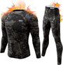 Tarnmuster Thermounterwäsche Set, langarm, schwarz, Herren, atmungsaktiv, Outdoor-Sportbekleidung