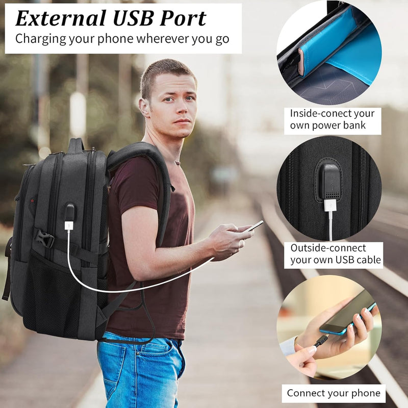 Wasserdichter Reise-Laptoprucksack mit USB-Anschluss und organisierter Aufbewahrung