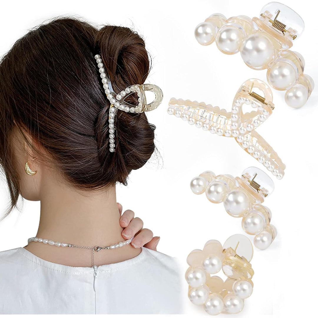 Perlen-Haarklammer Set, elegant, weiß, Kunststoff, für Damenfrisuren, modisches Accessoire.