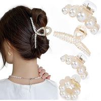 Perlen-Haarklammer Set, elegant, weiß, Kunststoff, für Damenfrisuren, modisches Accessoire.