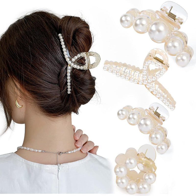 Perlen-Haarklammer Set, elegant, weiß, Kunststoff, für Damenfrisuren, modisches Accessoire.