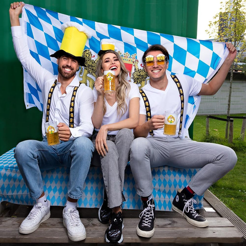 Trachten-Hosenträger schwarz mit Bierkrug-Motiv – ProstClip Oktoberfest 2025