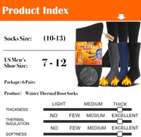 6 Paar Winter Thermosocken, schwarz, dick, warm, ideal für Herren, Größe 7-12.