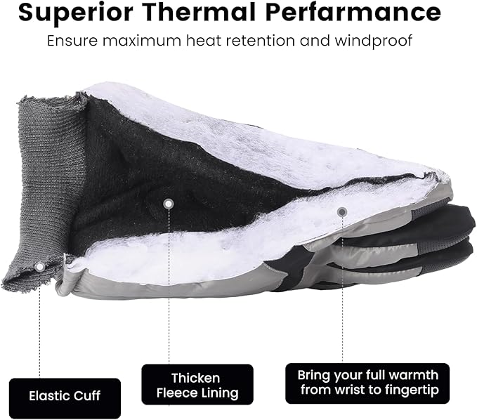 Schwarzer Winterhandschuh mit Fleecefutter, elastischem Bündchen, winddicht, thermisch isoliert.