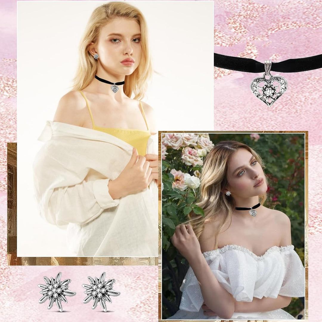 Edelweiß Schmuckset mit Herzanhänger – WiesnGlanz Oktoberfest 2025