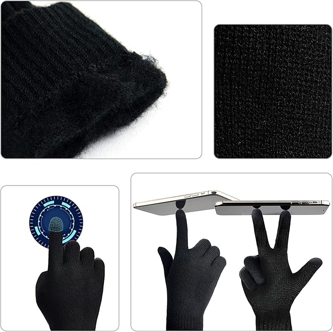Schwarze Touchscreen-Handschuhe, gestrickt, für Smartphones, warm und funktional.