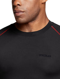 Schwarzes Herren-Sportshirt mit roten Nähten, atmungsaktiv, ideal für Fitness und Training.