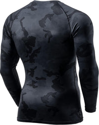 Schwarzes Camouflage-Langarmshirt für Herren, atmungsaktiv, Sportbekleidung, Fitness.