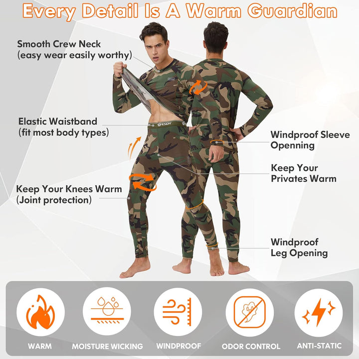 Tarnfarben Thermounterwäsche Set für Herren, winddicht, feuchtigkeitsableitend, antistatisch.