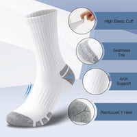 Weiße Sportsocken mit grauen Akzenten, hoher elastischer Bund, nahtlose Spitze, Fußgewölbestütze.