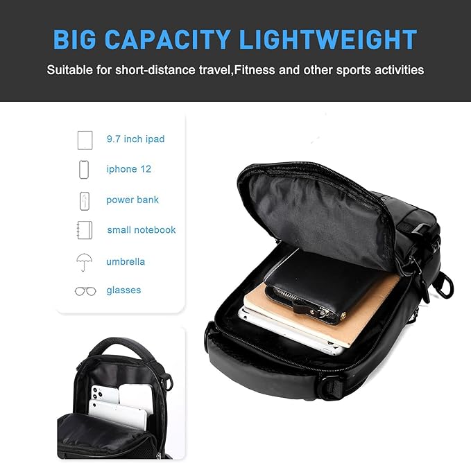 Schwarze Umhängetasche, leicht, große Kapazität, ideal für Reisen und Sport, passend für iPad.