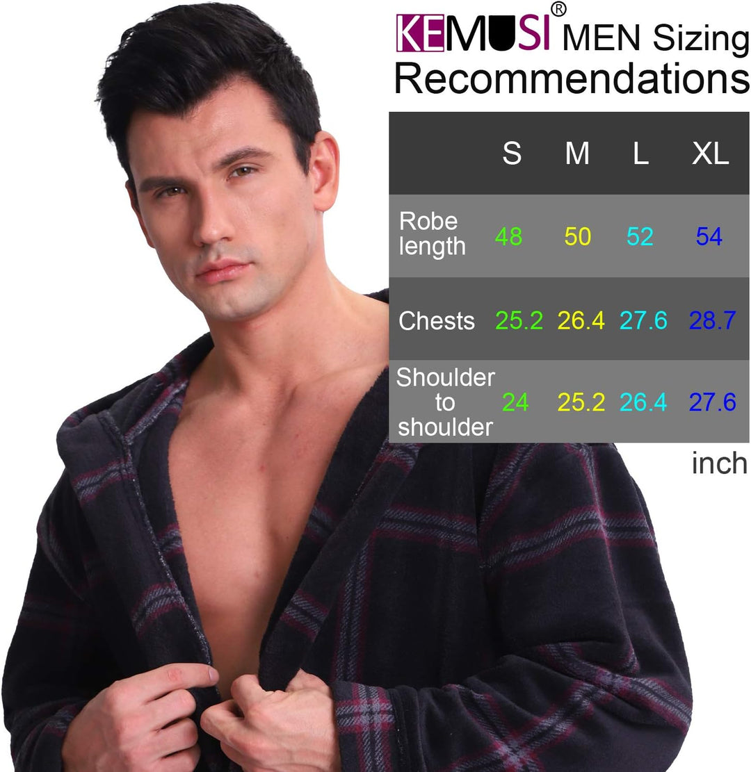 Mann im schwarzen Bademantel, KEMUSI Größentabelle, Herrenmode, Größenempfehlungen.