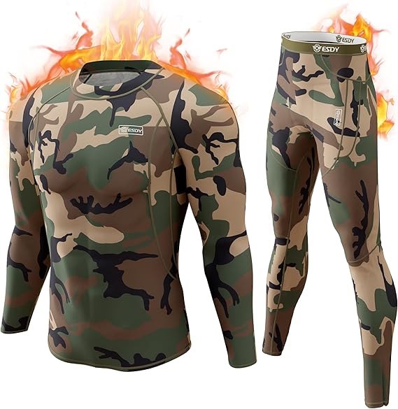 Tarnmuster Thermounterwäsche Set, langarm, Camouflage, Herren, Outdoor, atmungsaktiv, elastisch.