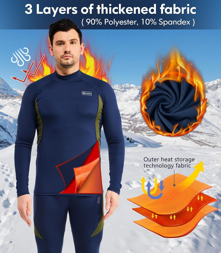 Thermo-Unterwäsche Herren, dunkelblau, 3-lagig, Polyester, Spandex, Outdoor, Winterbekleidung