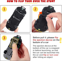 Spielzeugauto mit Flip-Funktion, schwarz, Anleitung zur Stunt-Ausführung, Kinderspielzeug.