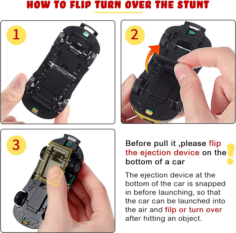 Spielzeugauto mit Flip-Funktion, schwarz, Anleitung zur Stunt-Ausführung, Kinderspielzeug.