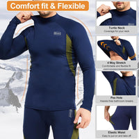 Dunkelblaues Thermo-Unterhemd, Rollkragen, 4-Wege-Stretch, Herren, bequem, flexibel.