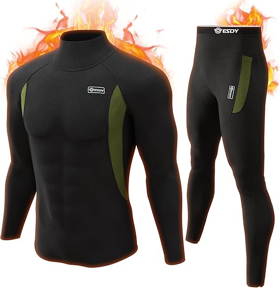 Schwarzer Thermo-Unterwäsche-Set für Herren, langärmelig, atmungsaktiv, ideal für Outdoor-Aktivitäten.