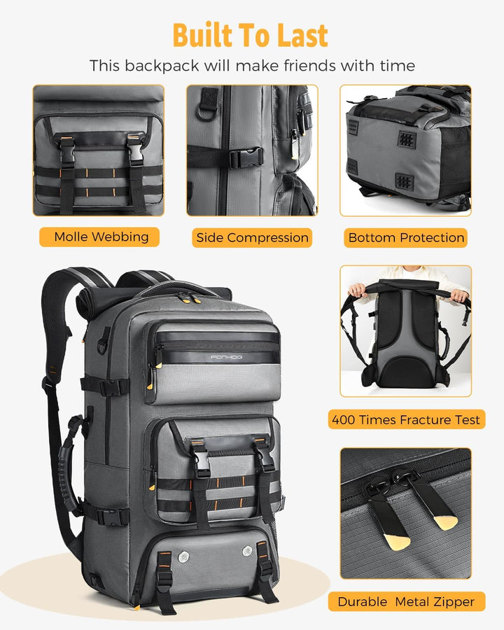 50L Flugbereiter Konvertierbarer Reiserucksack mit Schuhfach & USB-Anschluss