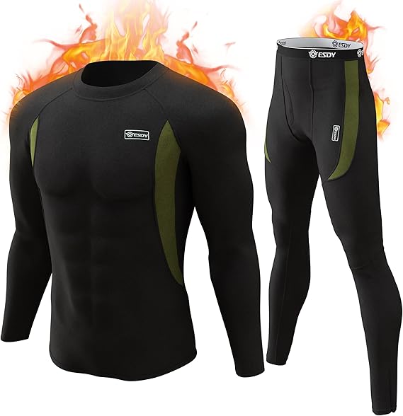 Schwarzes Thermo-Unterwäsche-Set für Herren, langarm, atmungsaktiv, feuerfestes Design.