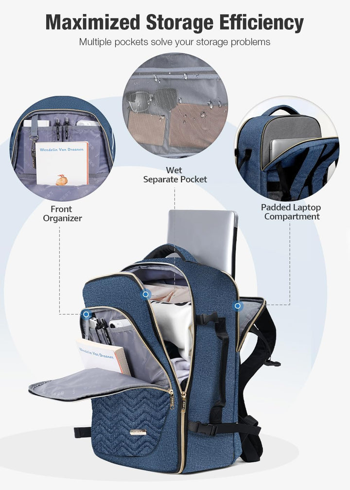 40L Flugtauglicher Reisetrolley mit 6 Packwürfeln und Laptopfach