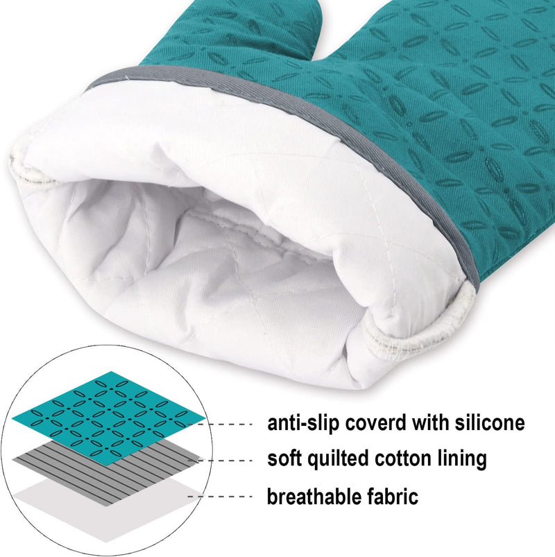 Teal Ofenhandschuh mit rutschfester Silikonbeschichtung und weichem Baumwollfutter.