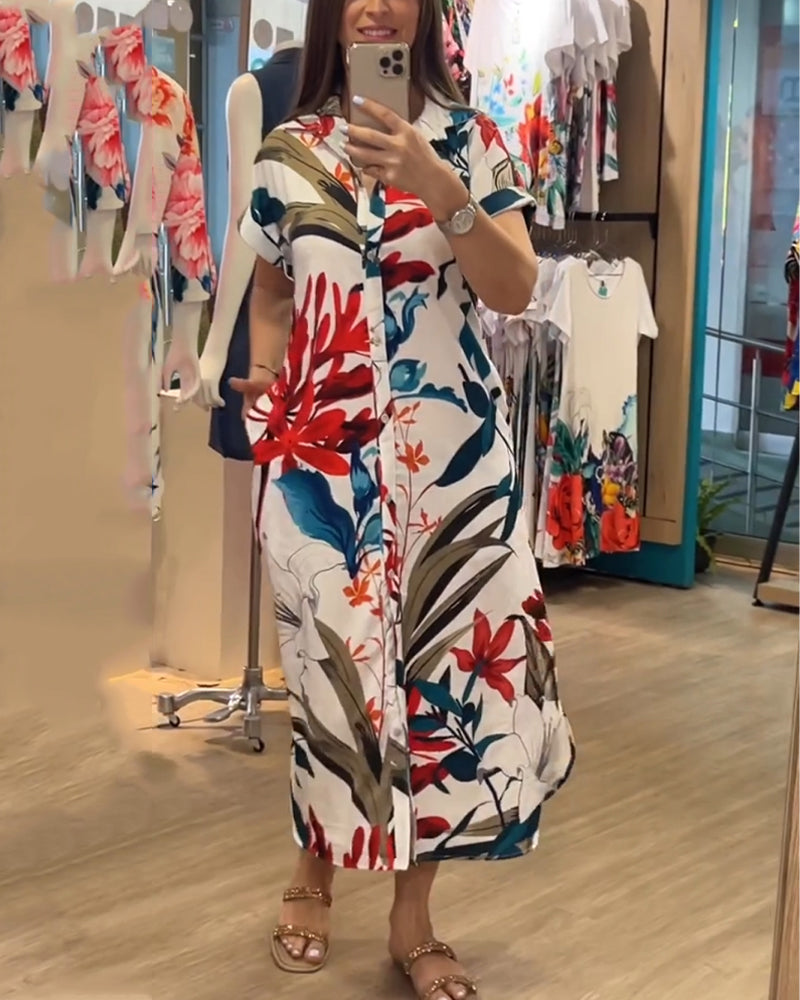 Trendiges Sommerkleid mit Print & Hemdkragen – Flora