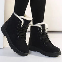 Schwarze Damen-Winterstiefel mit Fellfutter, rutschfeste Sohle, modisch, warm, 2023.