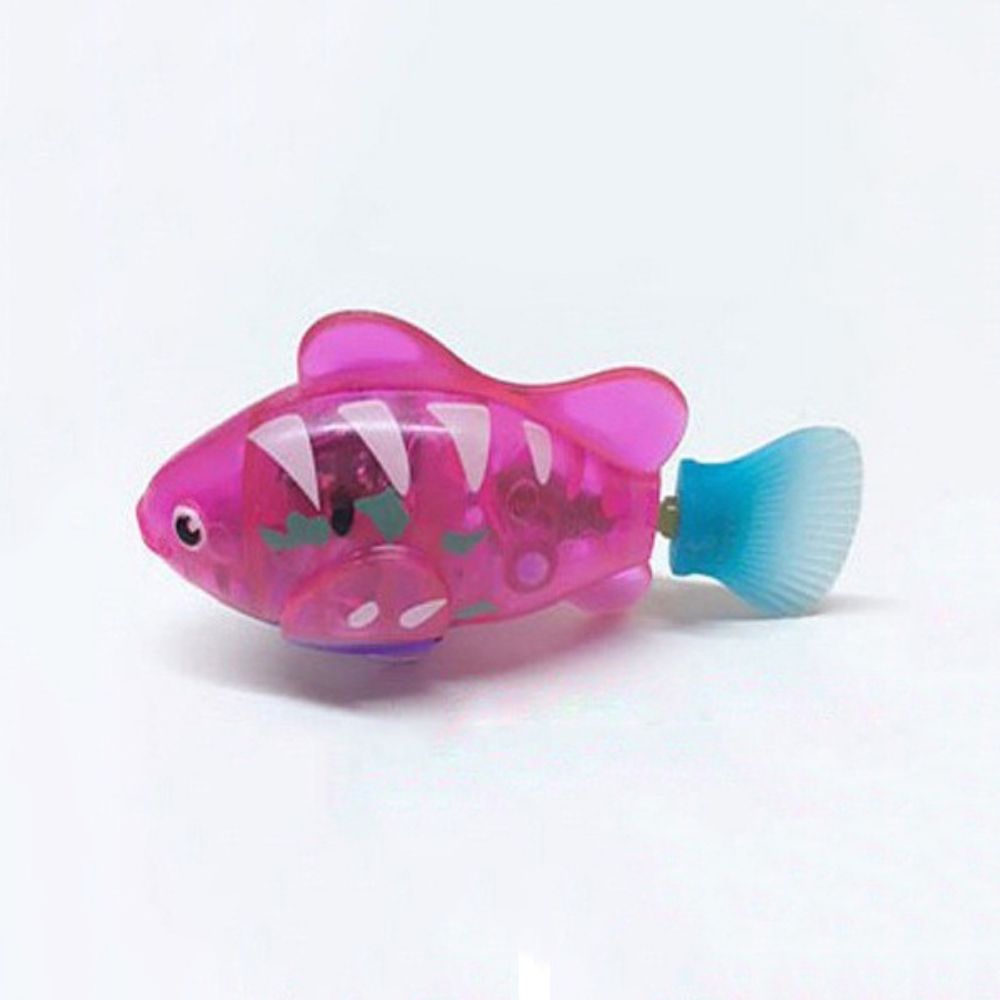 Rosa Spielzeugfisch aus Kunststoff mit blauem Schwanz, batteriebetrieben, für Kinder.