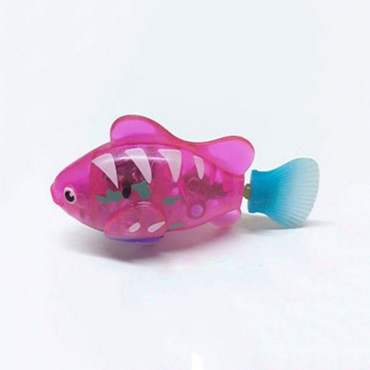 Rosa Spielzeugfisch aus Kunststoff mit blauem Schwanz, batteriebetrieben, für Kinder.