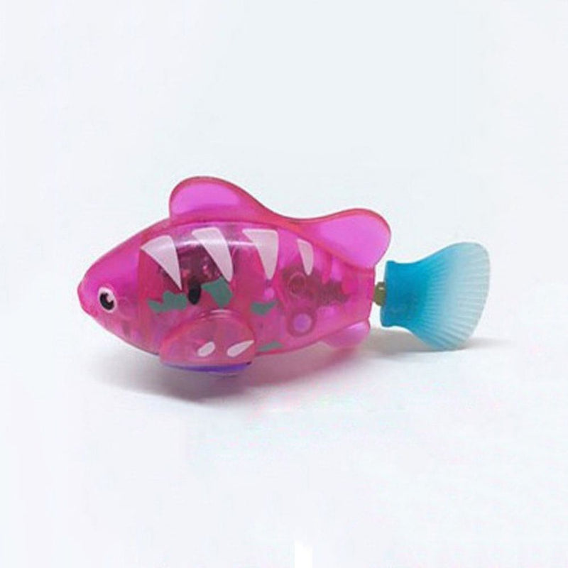Rosa Spielzeugfisch aus Kunststoff mit blauem Schwanz, batteriebetrieben, für Kinder.