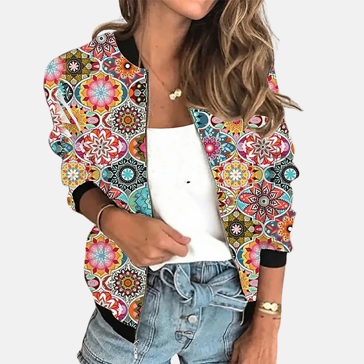 Damen Retro Bomberjacke mit Herbst-Print – Zoë