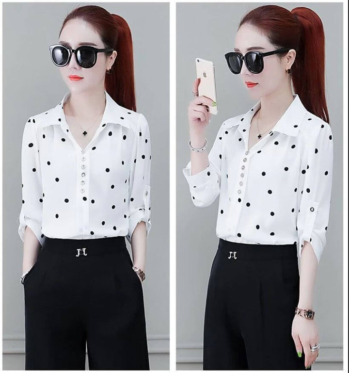 Herbstliche Damen Chiffon Bluse mit Knöpfen & Umschlagkragen – Fenya