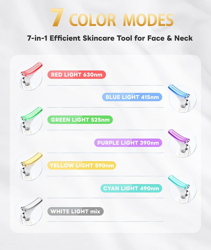 7-in-1 LED-Lichttherapiegerät für Gesicht und Hals, 7 Farbmodi, Hautpflege, Anti-Aging.