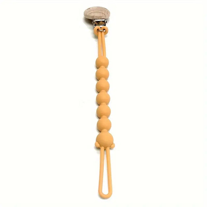 Beißring aus Silikon, beige, mit Holzclip, Babyspielzeug, Zahnungshilfe, BPA-frei
