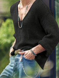 Herbstliches gestricktes Herrenoberteil mit V-Ausschnitt und langen Ärmeln – Eliott