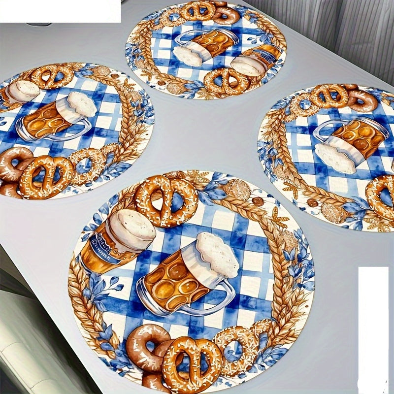 4 Stück runde Holz-Platzsets mit Oktoberfest-Motiven – BreznPlatzSet Oktoberfest 2025