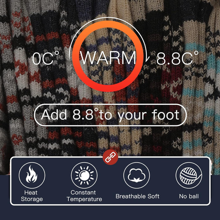 Warme Wollsocken, bunt gestreift, temperaturregulierend, atmungsaktiv, für kalte Tage.