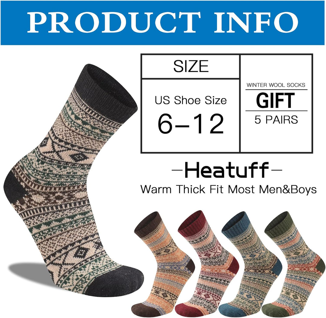 Bunte Winterwollsocken für Herren, 5er-Pack, warm, Größe 39-46, Geschenkidee.