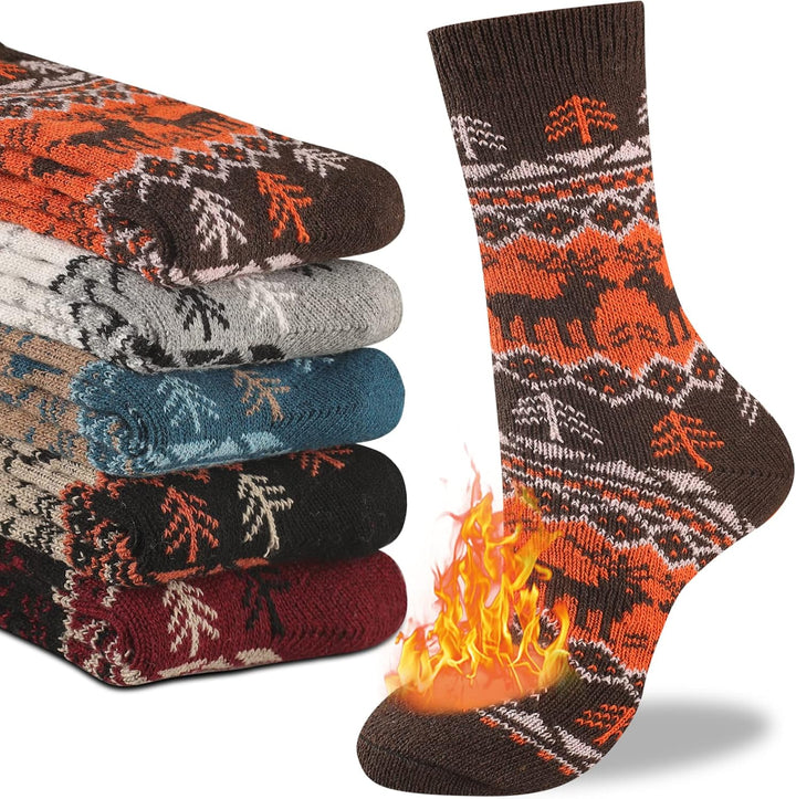 Bunte warme Wollsocken mit Norwegermuster, stapelweise, ideal für Winter, Damenmode.