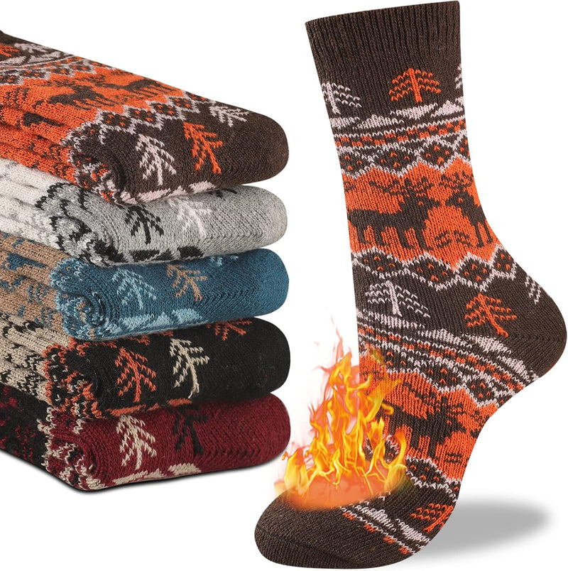 Bunte warme Wollsocken mit Norwegermuster, stapelweise, ideal für Winter, Damenmode.