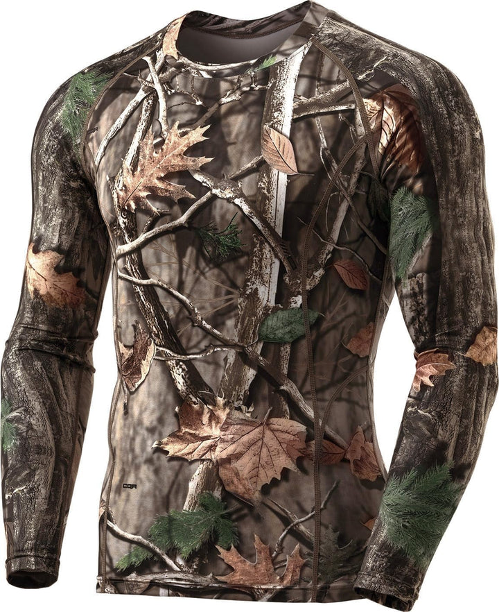 Langarm-Camouflage-Shirt für Herren, Outdoor-Jagd, Blätter- und Zweigmuster, Polyester.