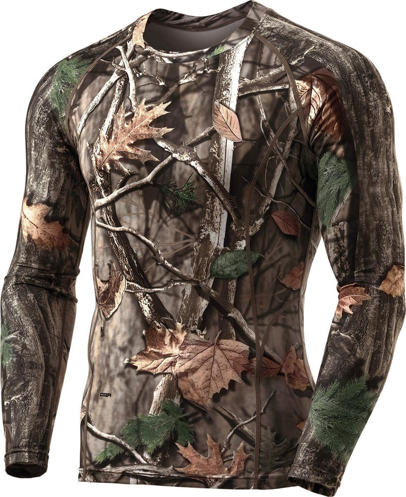 Langarm-Camouflage-Shirt für Herren, Outdoor-Jagd, Blätter- und Zweigmuster, Polyester.