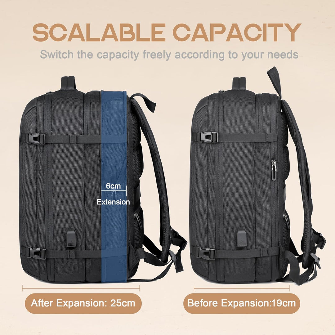 40L Erweiterbarer Wasserdichter Reiserucksack mit USB-Anschluss & 17” Laptopfach – AirVoyage