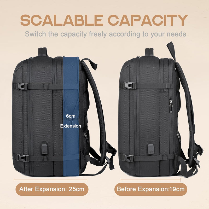 40L Erweiterbarer Wasserdichter Reiserucksack mit USB-Anschluss & 17” Laptopfach – AirVoyage