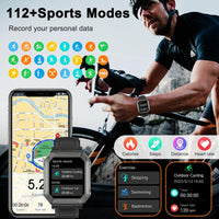 Smartwatch mit 112 Sportmodi, GPS, Herzfrequenzmesser, Schwarz, Fitness-Tracking, Radfahren.