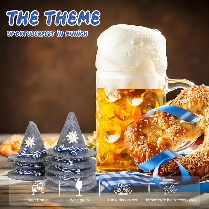 Mini-Trachtenhüte aus Filz im 12er-Set – EdelweißMini Oktoberfest 2025